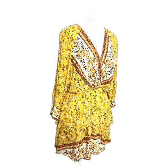 Umgee Floral Border Print Layered Mini Dress Summer Boho A‑Line Sz S - Picture 3 of 15